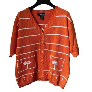 Terazzo Clemson South Carolina Flag Button Front Orange Ramie Sweater S Medium